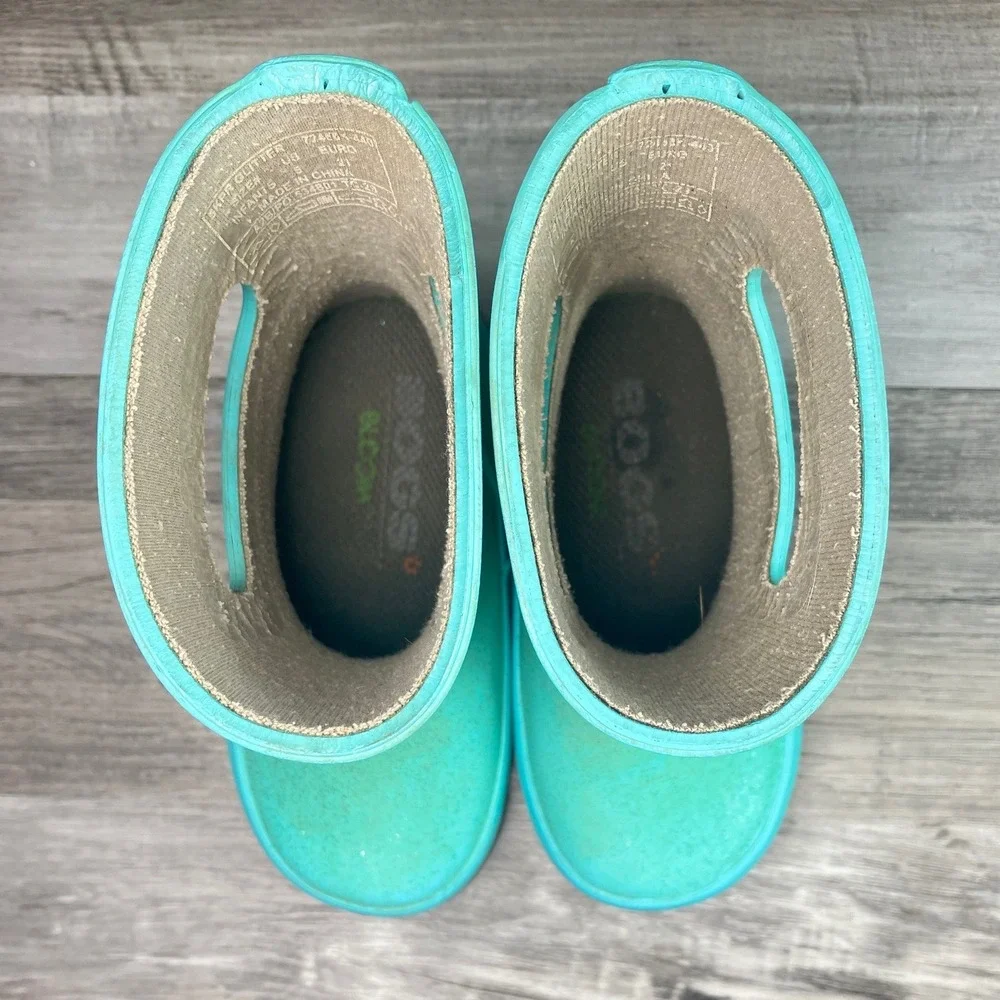 Bogs Skipper Glitter Rain Boots Turquoise Teal Waterproof Toddler Size 5 72418I
